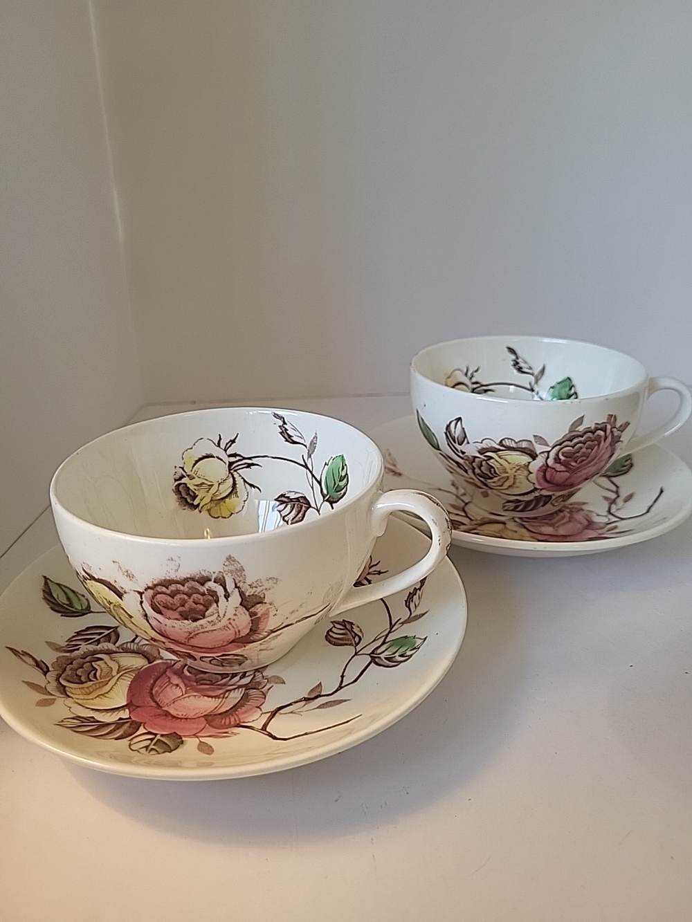 1950s Nasco Rosalie Hand-Painted Porcelain Teacup And Saucer Set Of 2 Japan